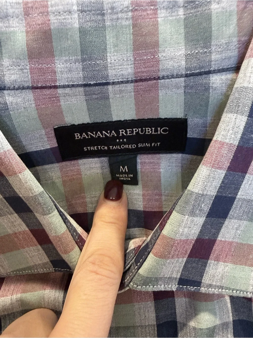 Banana Republic Men's Plaid Button-Up Shirt - Pink, Navy & Light Green